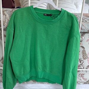 Zara Bright Green Crewneck Sweatshirt, size Small